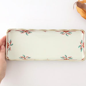 Wave-rimmed Rectangular Plate Red and Green | Sushi Plate Arita Ware
