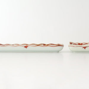 Wave-rimmed Rectangular Plate Red and Green | Sushi Plate Arita Ware