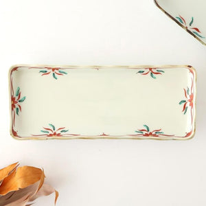 Wave-rimmed Rectangular Plate Red and Green | Sushi Plate Arita Ware