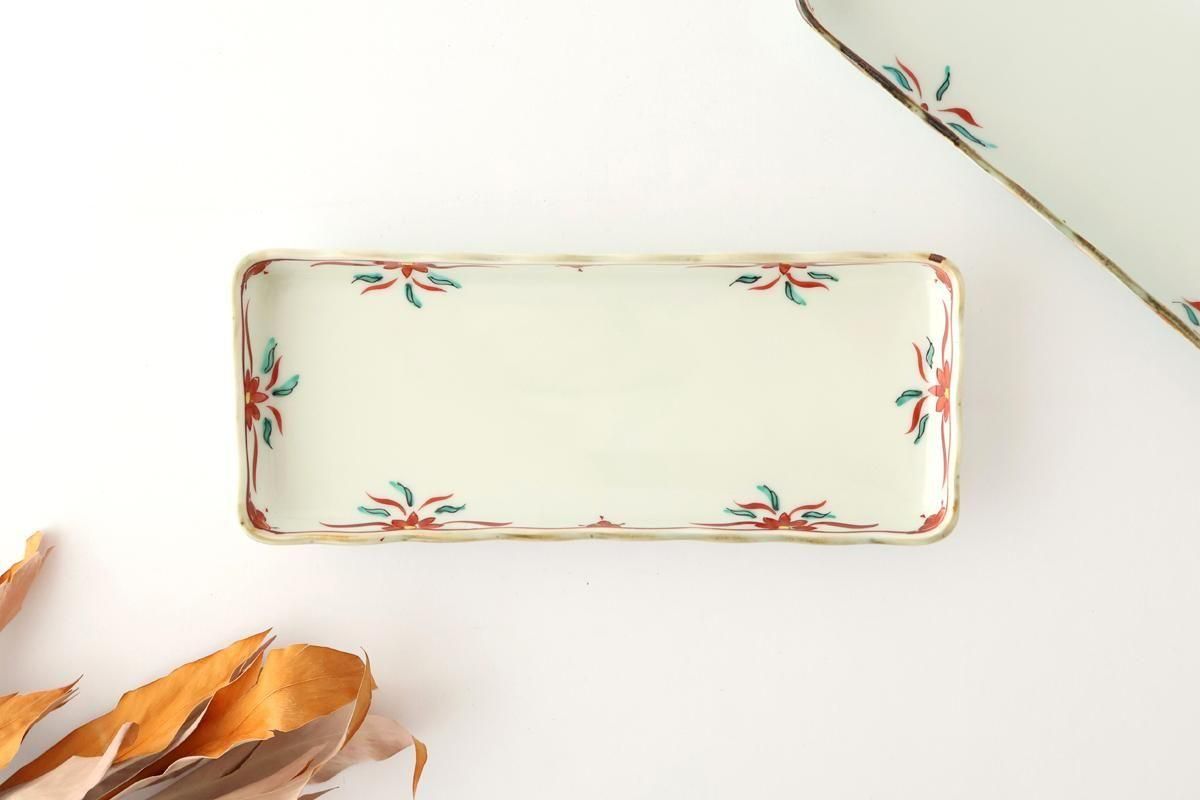 Wave-rimmed Rectangular Plate Red and Green | Sushi Plate Arita Ware