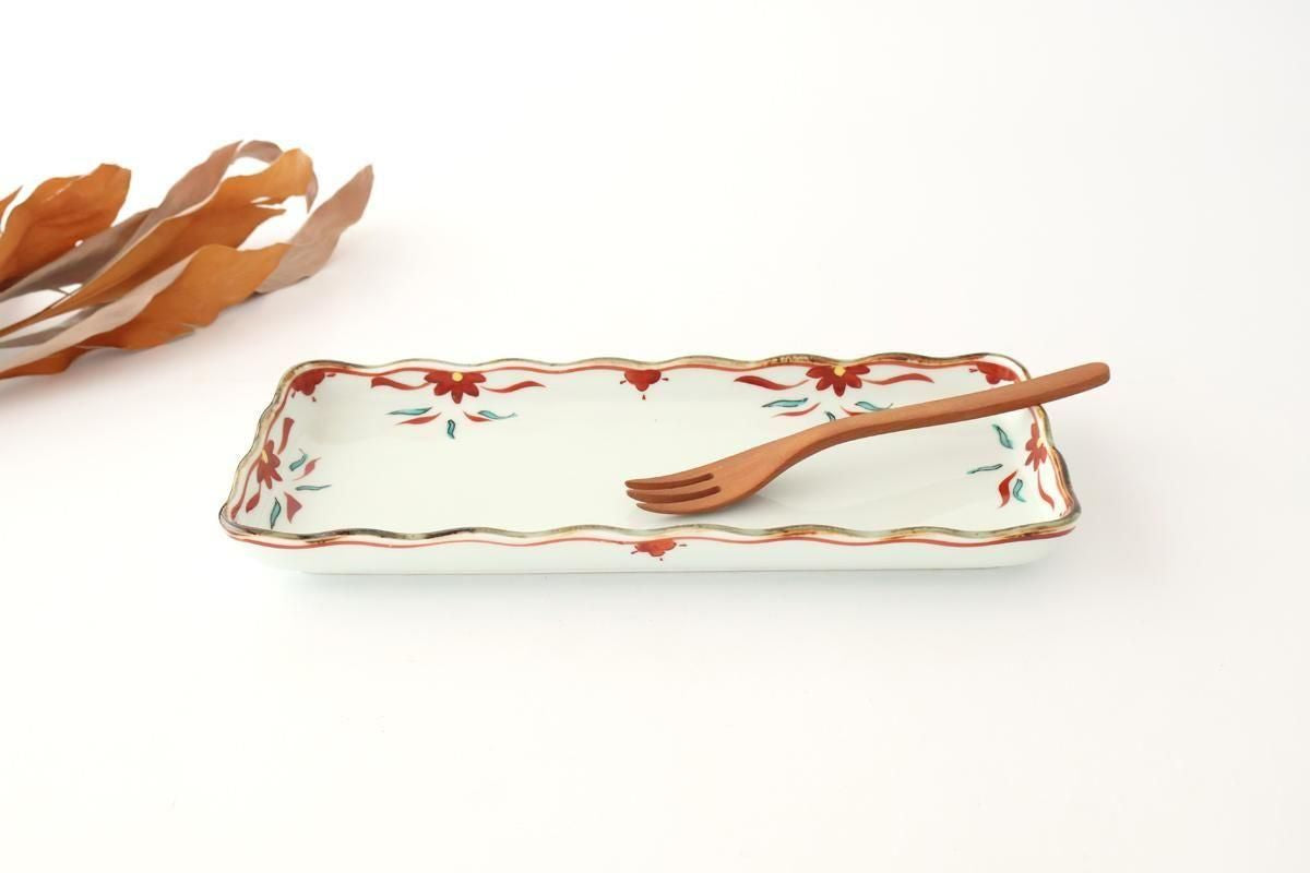 Wave-rimmed Rectangular Plate Red and Green | Sushi Plate Arita Ware