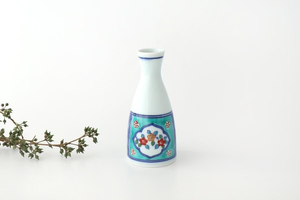 Sake Bottle Tokkuri Red Flower and Green Frame | Arita Ware