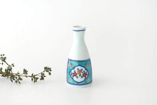 Sake Bottle Tokkuri Red Flower and Green Frame | Arita Ware