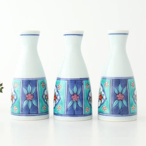 Sake Bottle Tokkuri Red Flower and Green Frame | Arita Ware