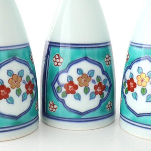 Sake Bottle Tokkuri Red Flower and Green Frame | Arita Ware