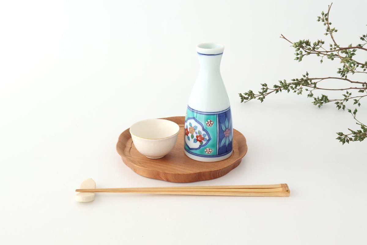 Sake Bottle Tokkuri Red Flower and Green Frame | Arita Ware