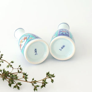 Sake Bottle Tokkuri Red Flower and Green Frame | Arita Ware