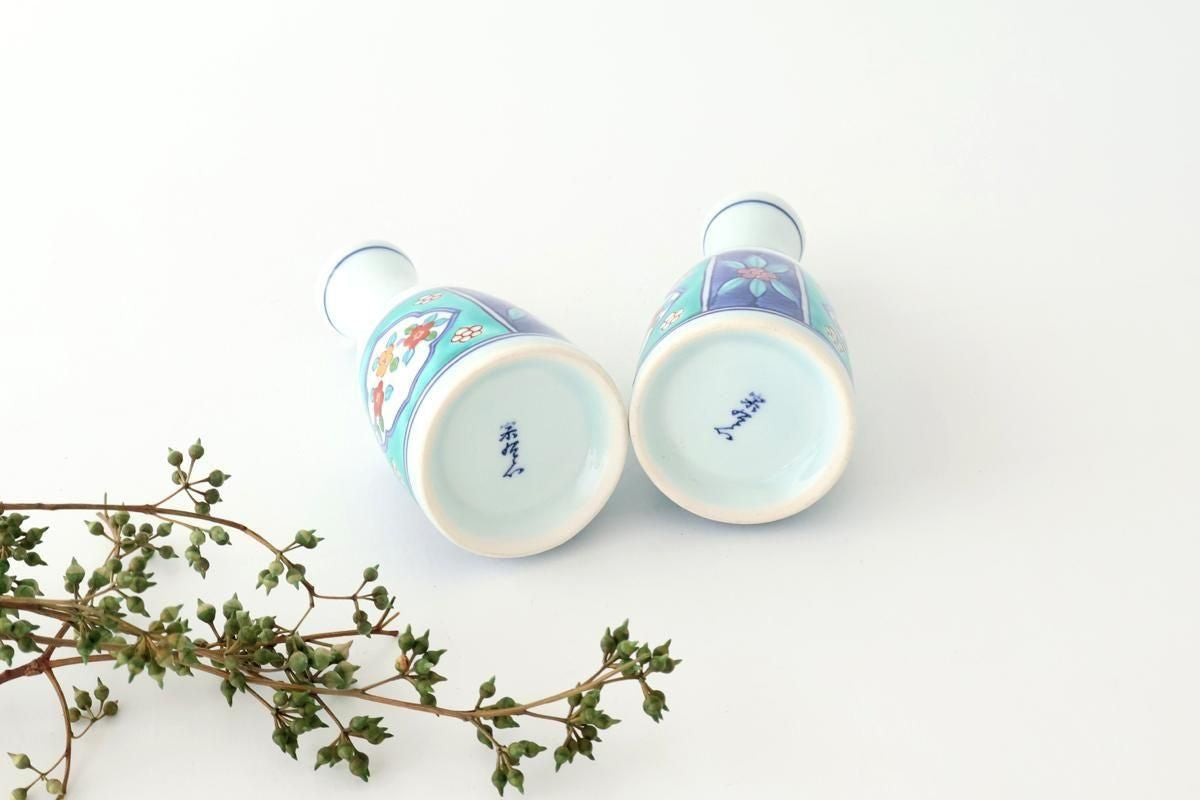 Sake Bottle Tokkuri Red Flower and Green Frame | Arita Ware