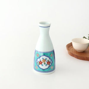 Sake Bottle Tokkuri Red Flower and Green Frame | Arita Ware