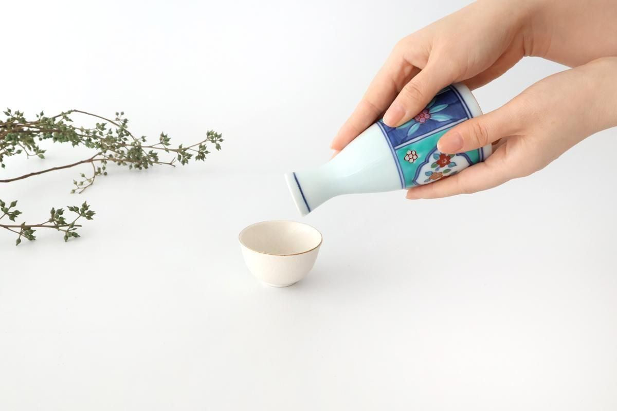 Sake Bottle Tokkuri Red Flower and Green Frame | Arita Ware