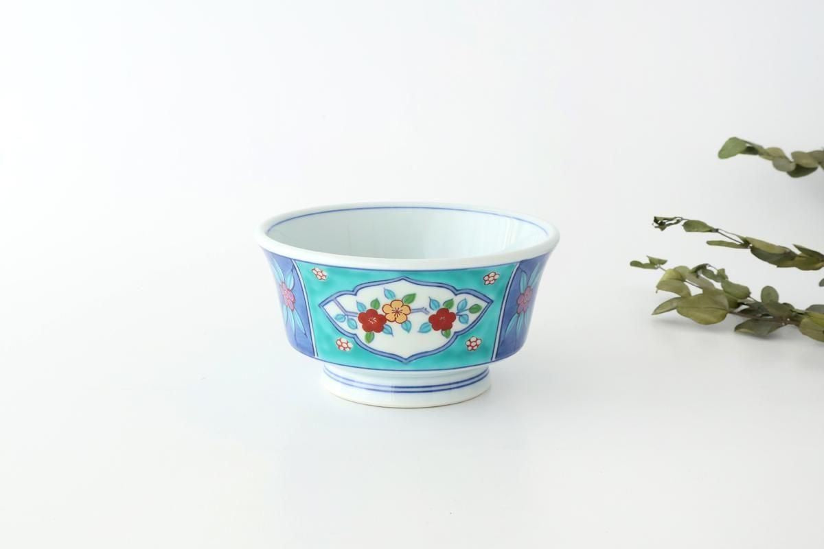 Donburi Bowl Red Flower and Green Frame | Arita Ware
