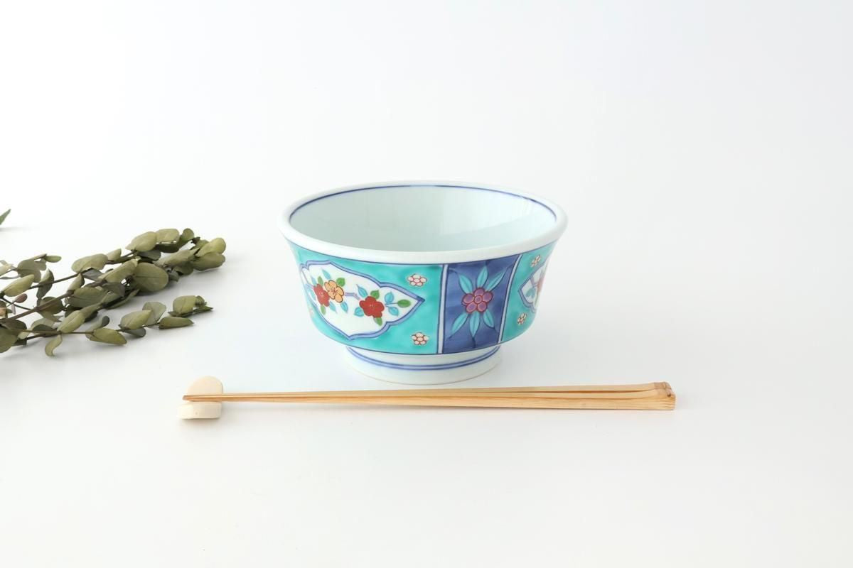 Donburi Bowl Red Flower and Green Frame | Arita Ware