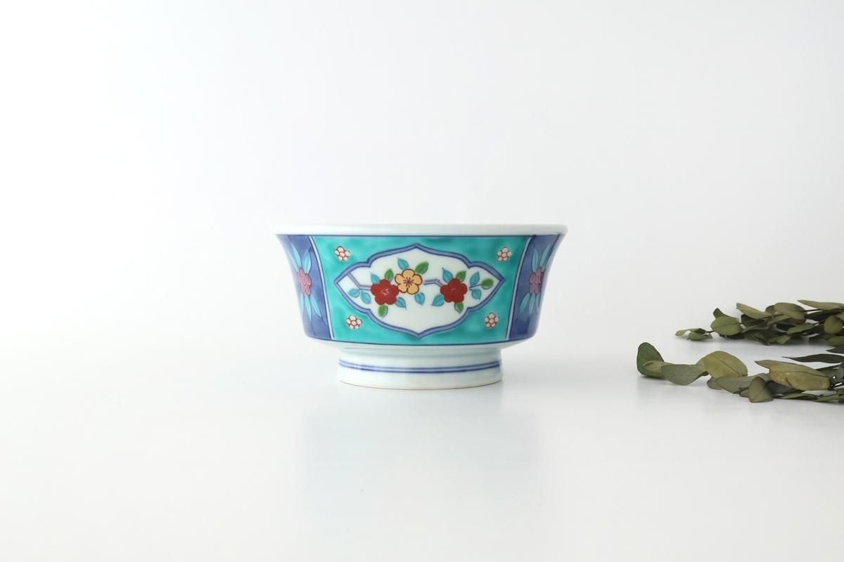 Donburi Bowl Red Flower and Green Frame | Arita Ware