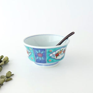 Donburi Bowl Red Flower and Green Frame | Arita Ware