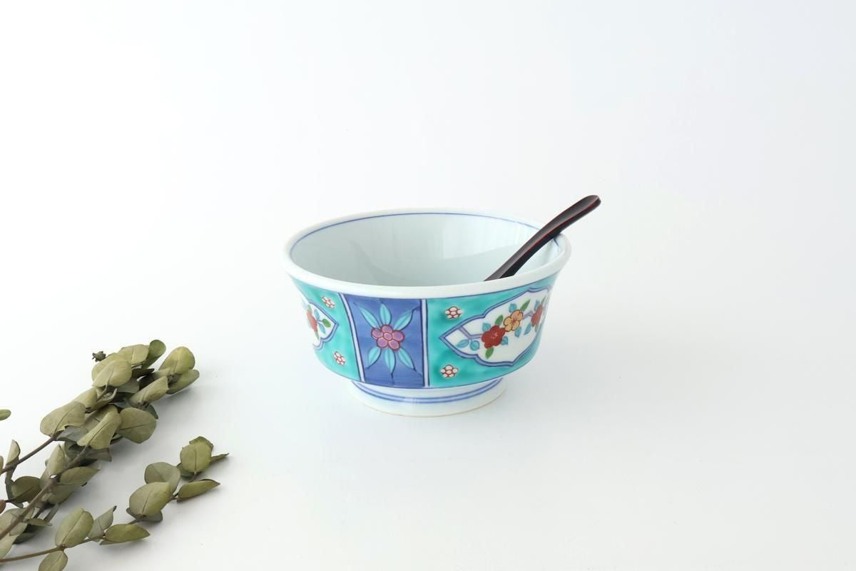 Donburi Bowl Red Flower and Green Frame | Arita Ware