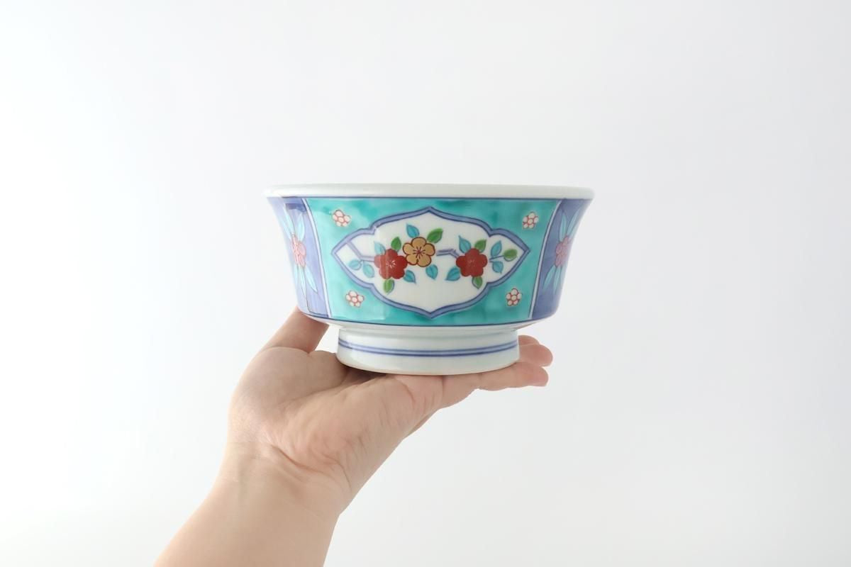 Donburi Bowl Red Flower and Green Frame | Arita Ware