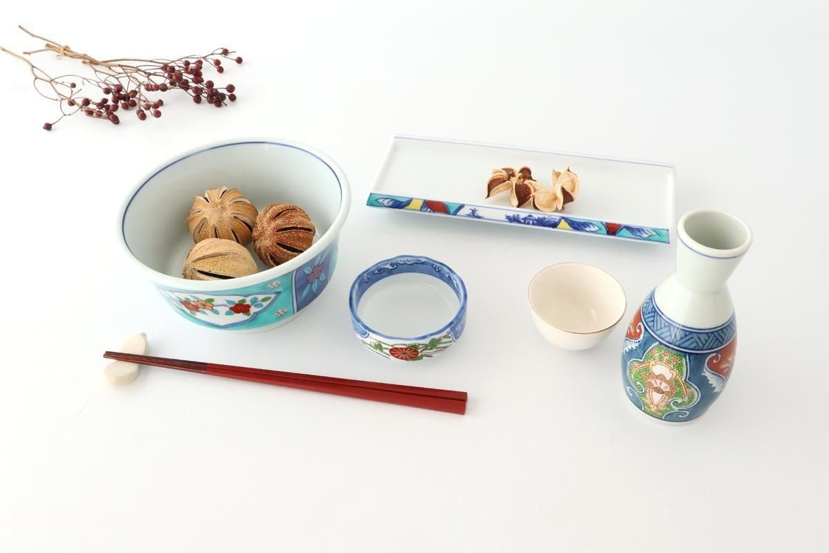 Donburi Bowl Red Flower and Green Frame | Arita Ware