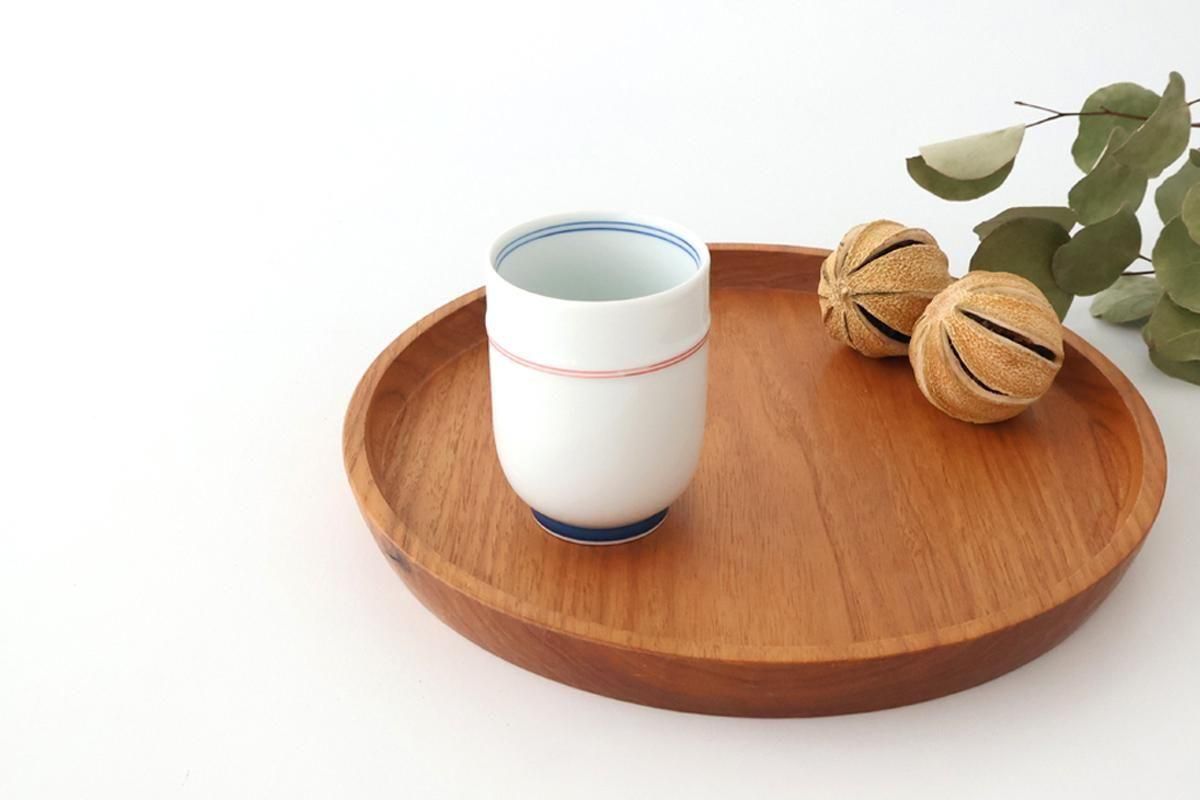 Japanese Cup Red Lines and Plum｜Yunomi Hasami Ware