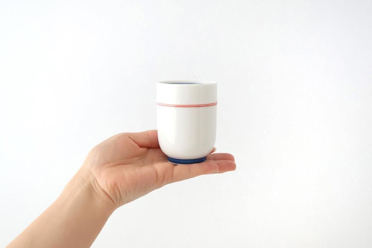 Japanese Cup Red Lines and Plum｜Yunomi Hasami Ware