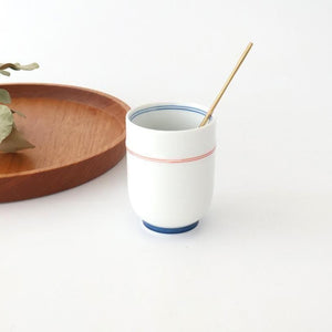 Japanese Cup Red Lines and Plum｜Yunomi Hasami Ware