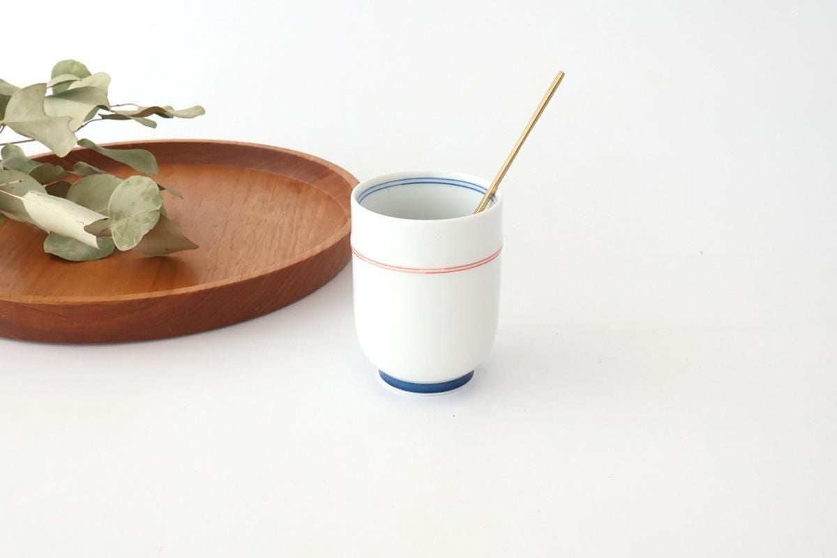 Japanese Cup Red Lines and Plum｜Yunomi Hasami Ware