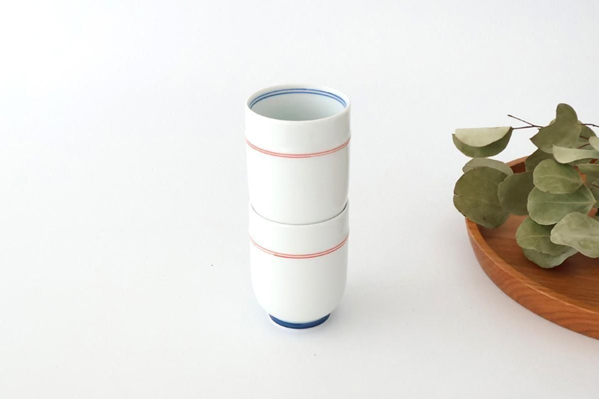 Japanese Cup Red Lines and Plum｜Yunomi Hasami Ware