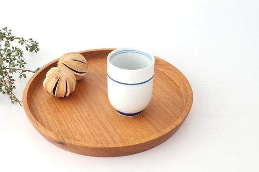 Japanese Cup Blue Lines and Plum｜Yunomi Hasami Ware