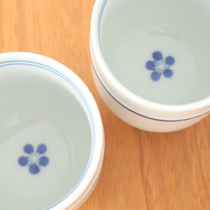 Japanese Cup Blue Lines and Plum｜Yunomi Hasami Ware