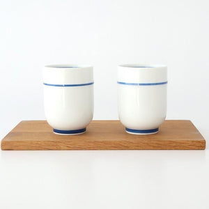 Japanese Cup Blue Lines and Plum｜Yunomi Hasami Ware