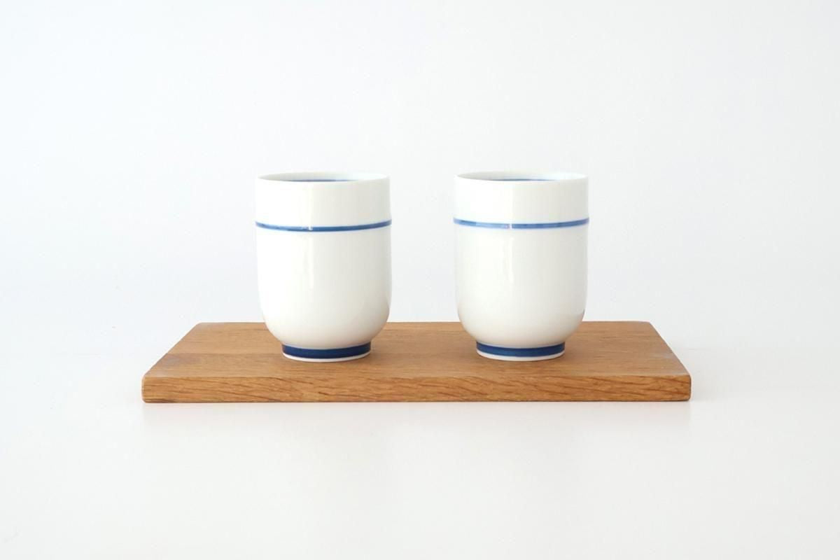 Japanese Cup Blue Lines and Plum｜Yunomi Hasami Ware