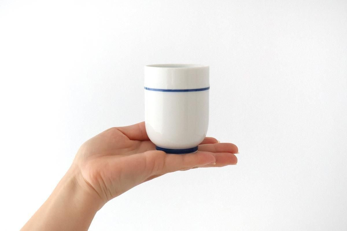 Japanese Cup Blue Lines and Plum｜Yunomi Hasami Ware