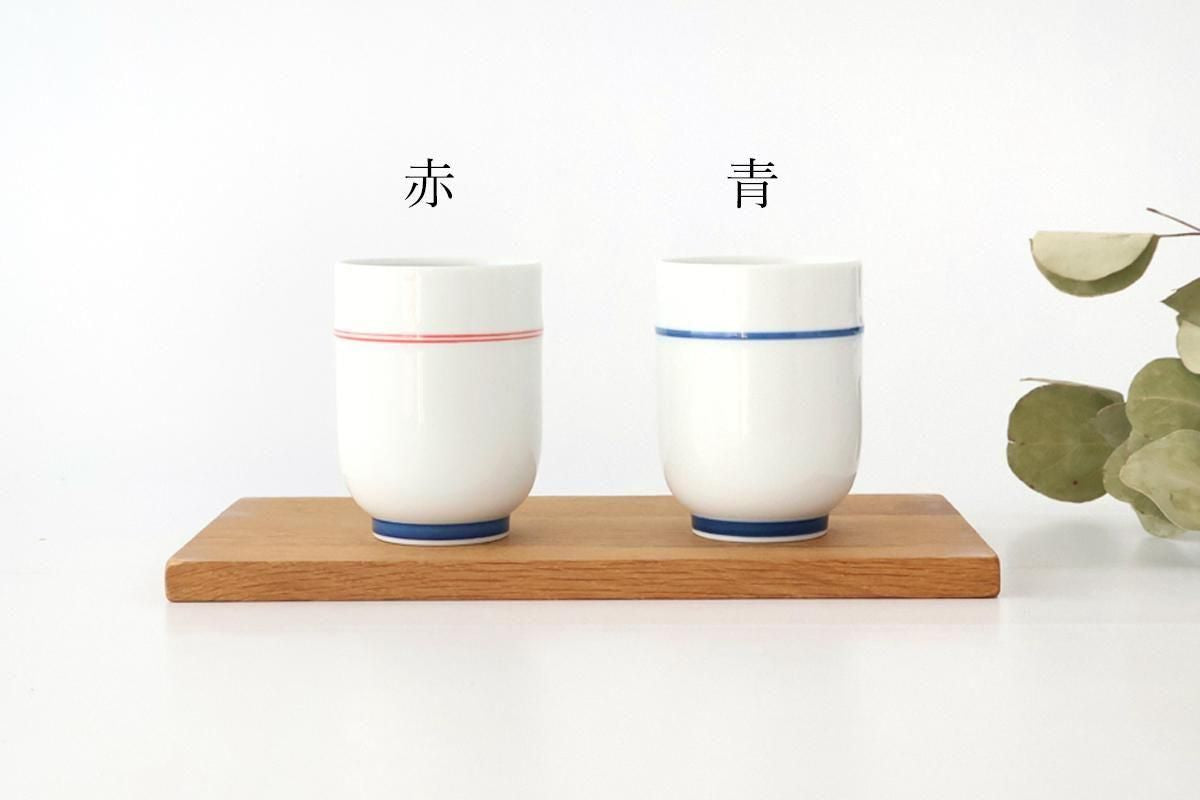 Japanese Cup Blue Lines and Plum｜Yunomi Hasami Ware