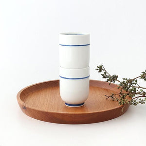 Japanese Cup Blue Lines and Plum｜Yunomi Hasami Ware