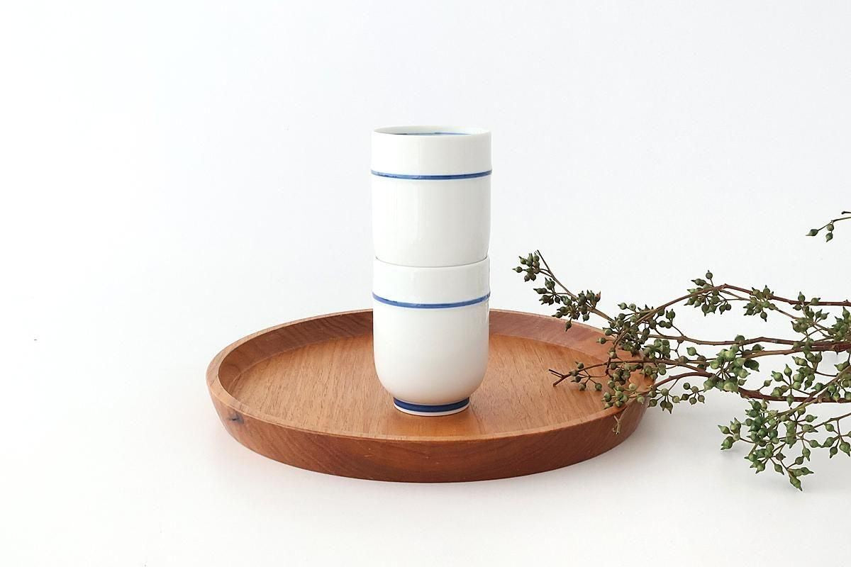 Japanese Cup Blue Lines and Plum｜Yunomi Hasami Ware
