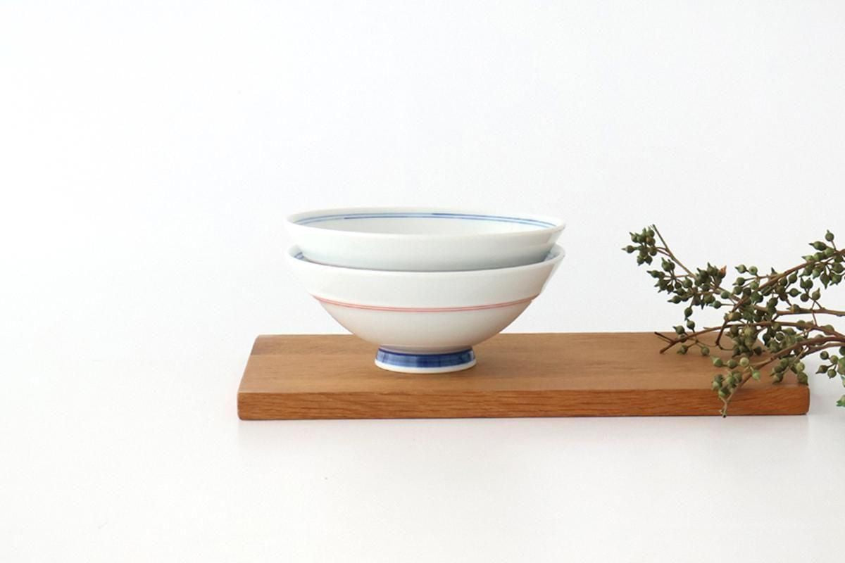 Rice Bowl Red Lines and Plum｜Hasami Ware