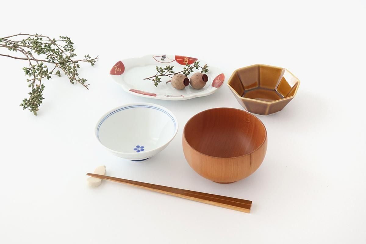 Rice Bowl Red Lines and Plum｜Hasami Ware