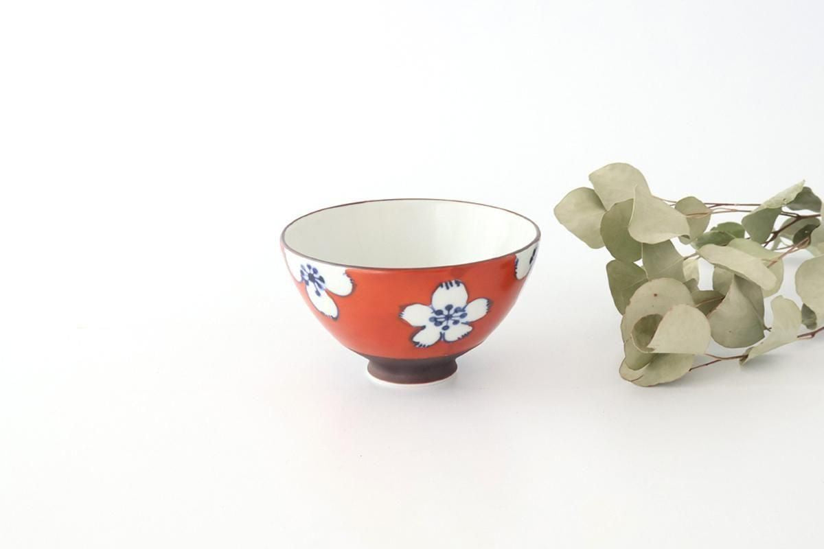 Rice Bowl Plum Pattern Red Small｜Hasami Ware