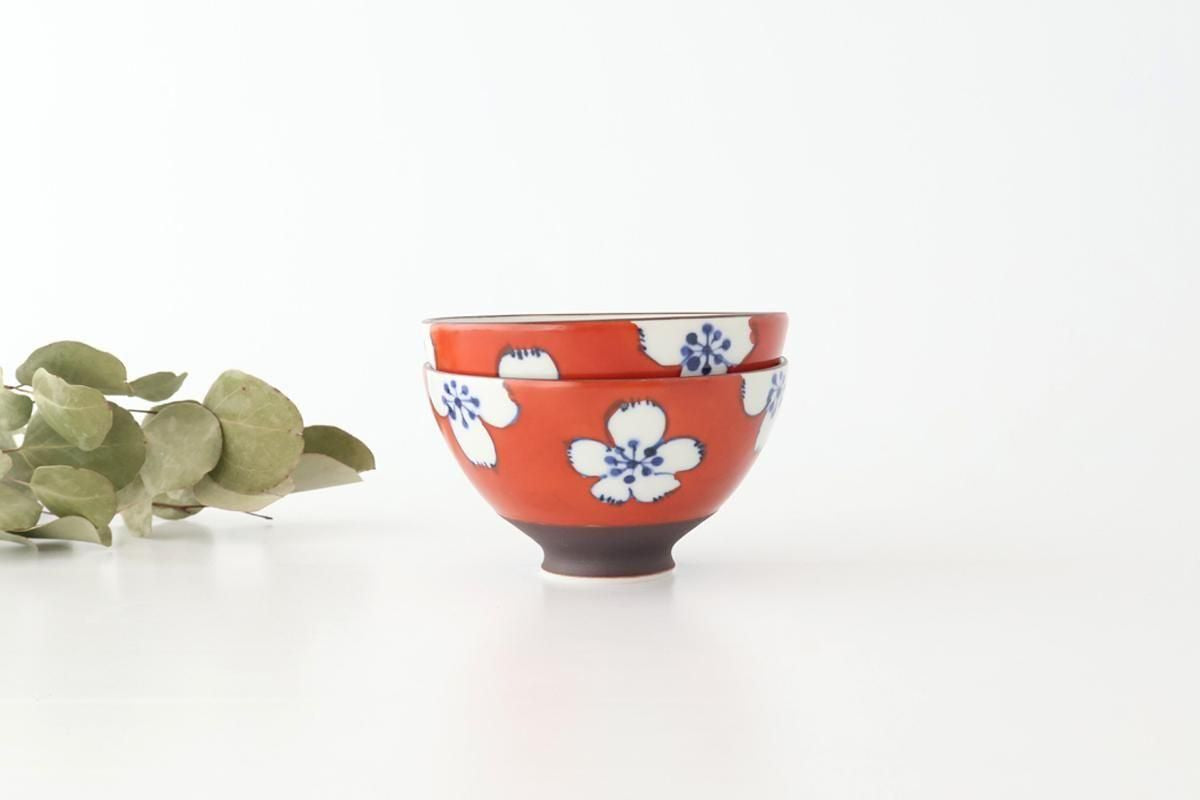 Rice Bowl Plum Pattern Red Small｜Hasami Ware