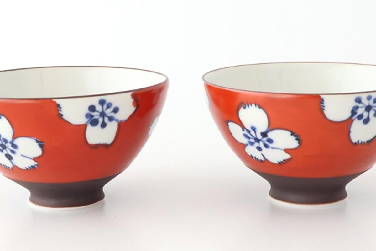 Rice Bowl Plum Pattern Red Small｜Hasami Ware