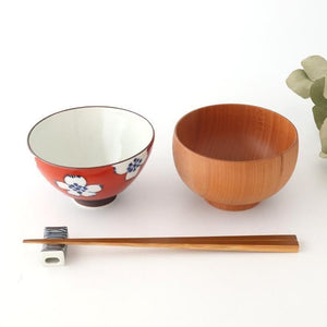 Rice Bowl Plum Pattern Red Small｜Hasami Ware