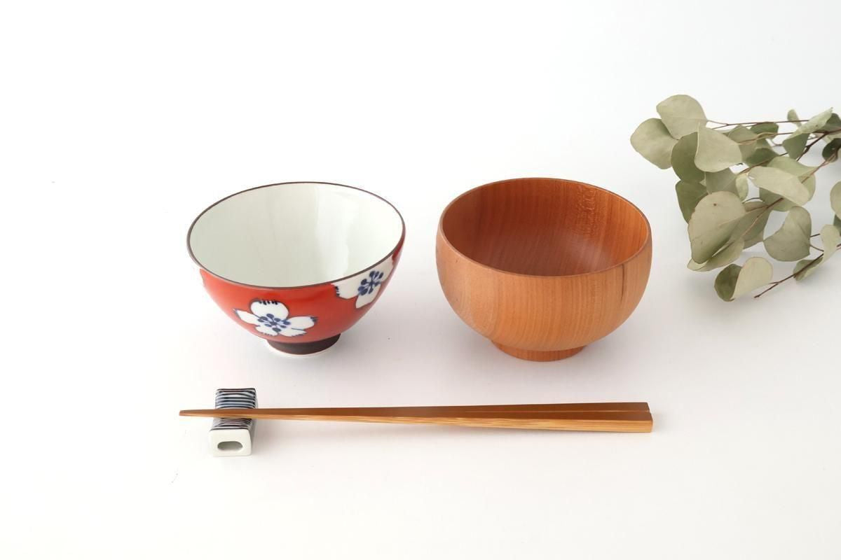 Rice Bowl Plum Pattern Red Small｜Hasami Ware