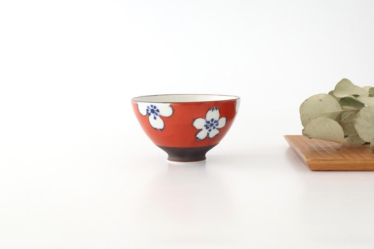 Rice Bowl Plum Pattern Red Small｜Hasami Ware
