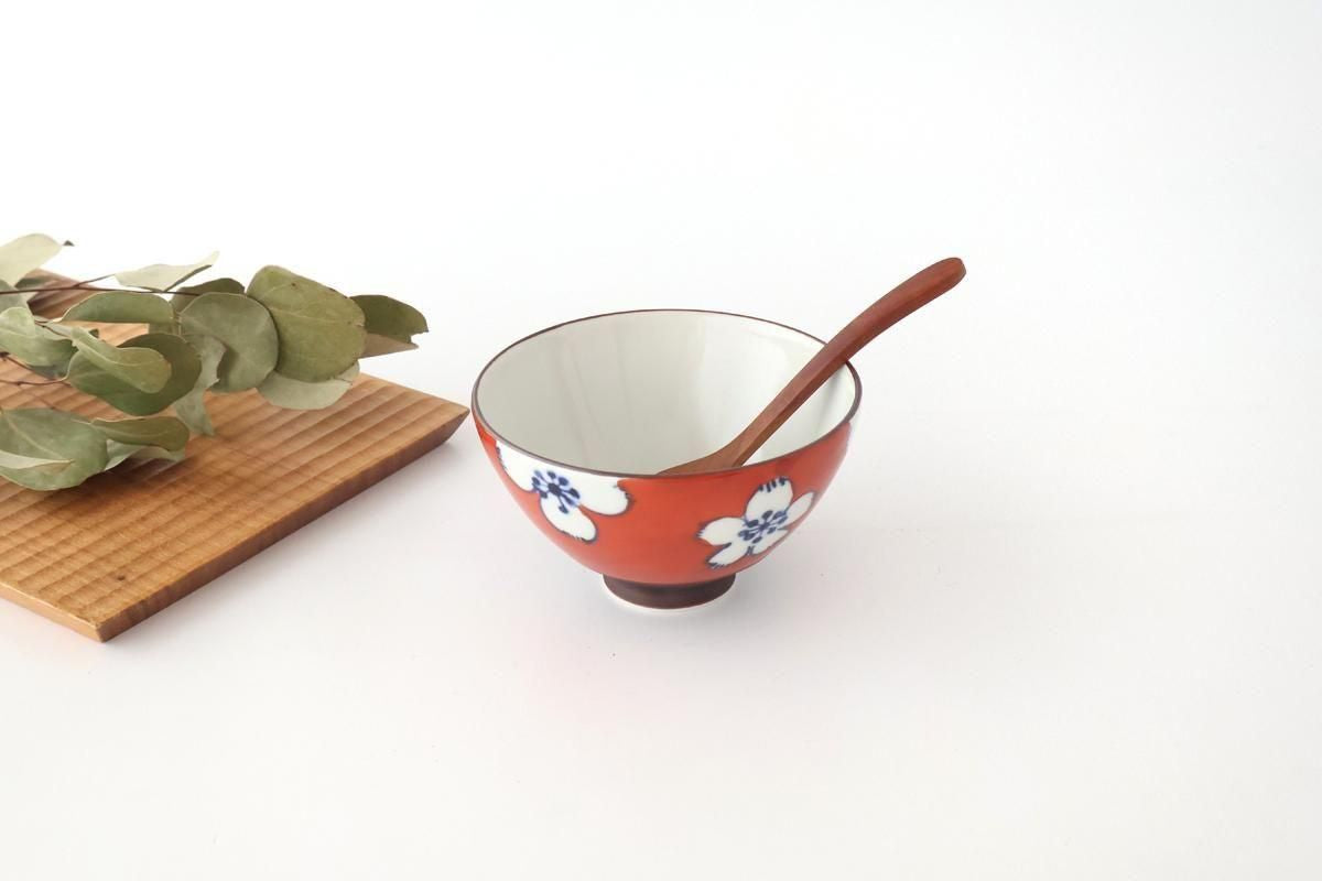 Rice Bowl Plum Pattern Red Small｜Hasami Ware