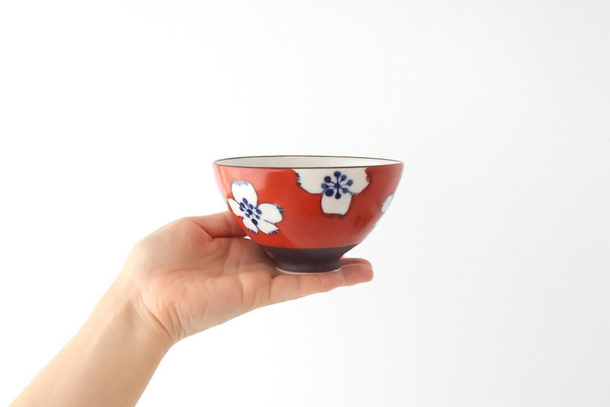 Rice Bowl Plum Pattern Red Small｜Hasami Ware