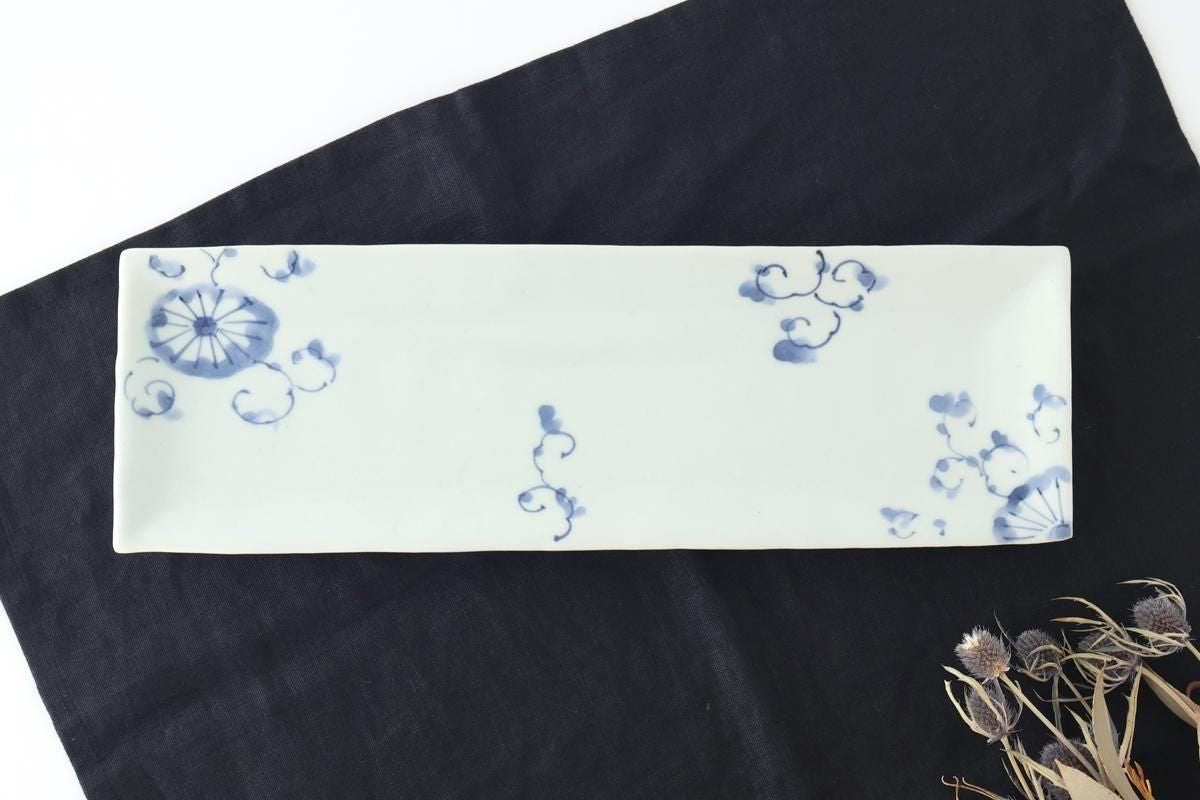 Rectangle Plate Blue Chrysanthemum｜Sushi Plate Arita Ware