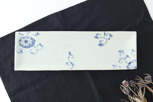Rectangle Plate Blue Chrysanthemum｜Sushi Plate Arita Ware