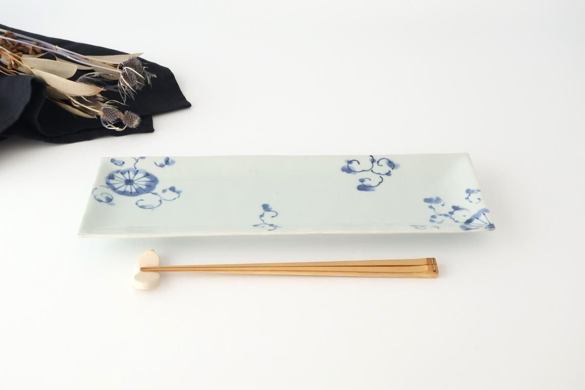 Rectangle Plate Blue Chrysanthemum｜Sushi Plate Arita Ware