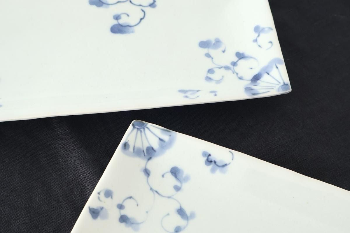 Rectangle Plate Blue Chrysanthemum｜Sushi Plate Arita Ware