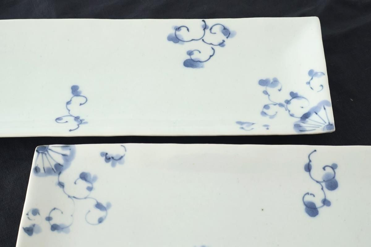 Rectangle Plate Blue Chrysanthemum｜Sushi Plate Arita Ware