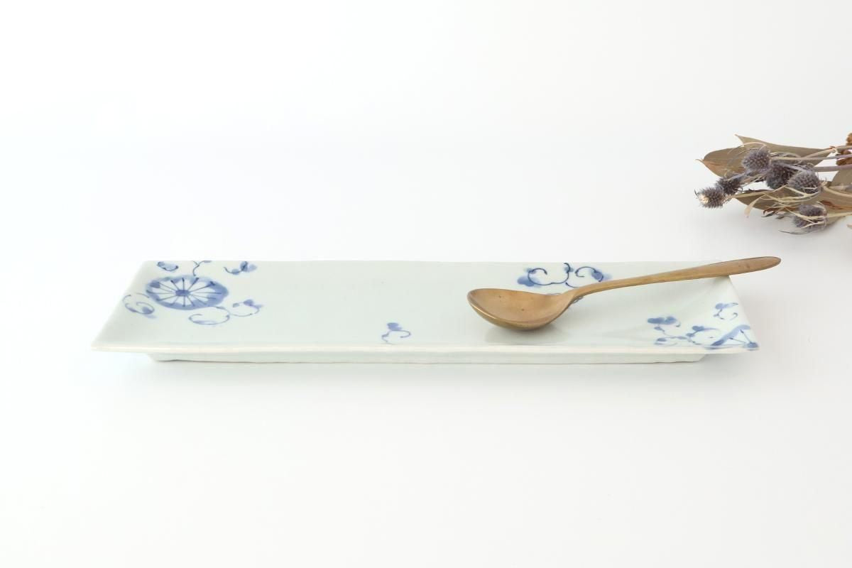 Rectangle Plate Blue Chrysanthemum｜Sushi Plate Arita Ware